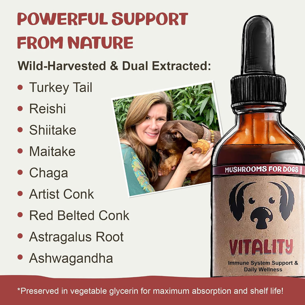 Vitality - 20-in-1 Turkey Tail Mushroom for Dogs - Mushroom & Adaptogen Supplement for Senior Dogs - Supporting Immune Health & Daily Wellness - with Reishi, Chaga