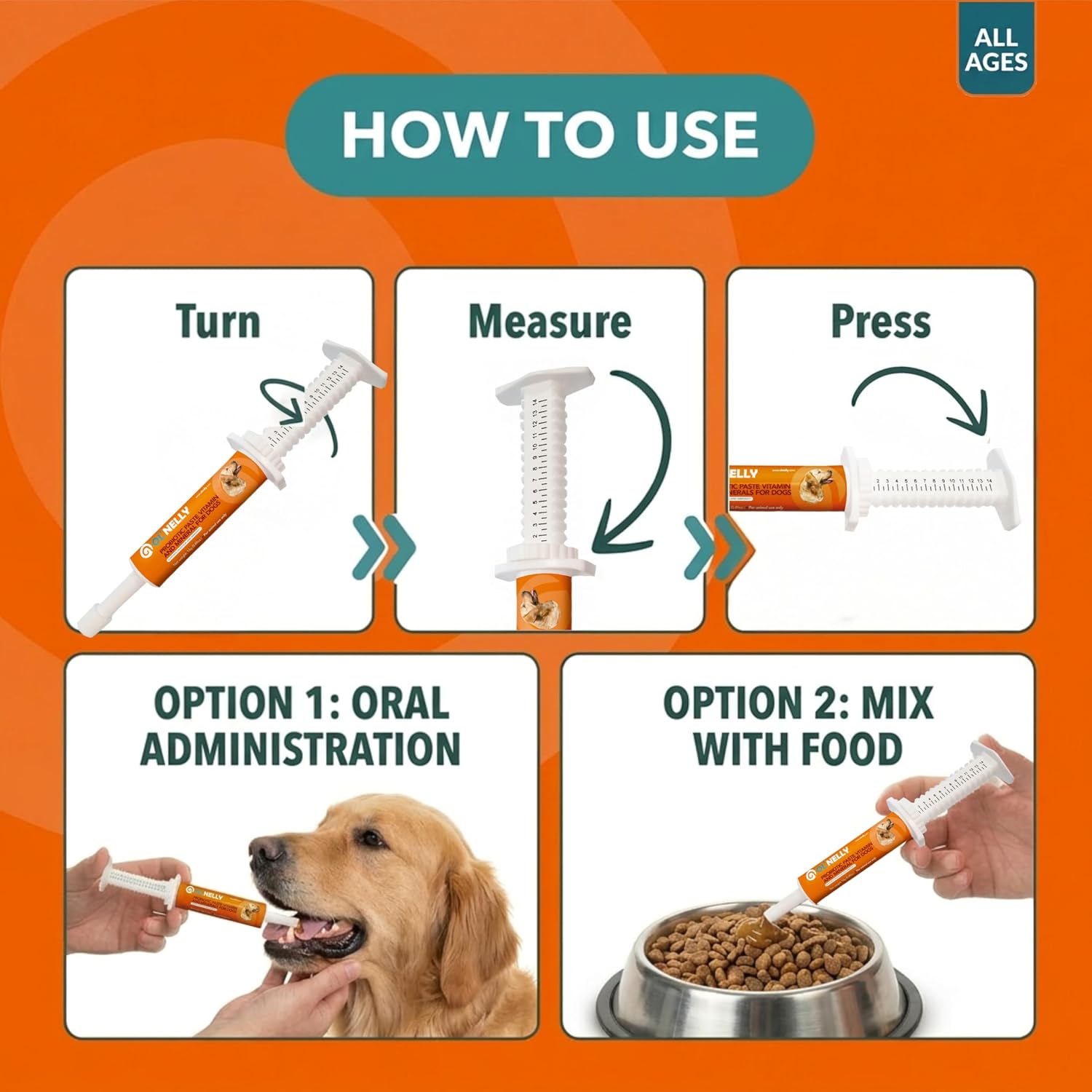 OL’ NELLY Pasta Probiótica para Perros y Gatos - 7.2 Mil Millones UFC, 6 Cepas + Prebiótico, 14g