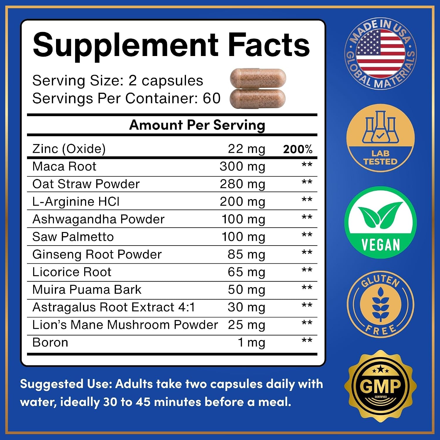 Suplemento de Fertilidad Masculina con Zinc, Maca, Ashwagandha y L-Arginina - 240 Cápsulas (4 Meses)