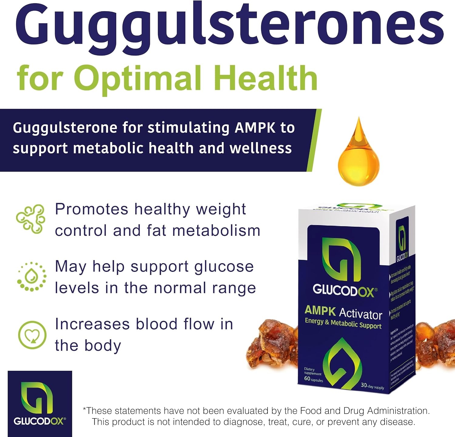 GlucodOX AMPK Activator – 60 Cápsulas – Suplemento Vegano con Guggul para el Metabolismo y la Longevidad