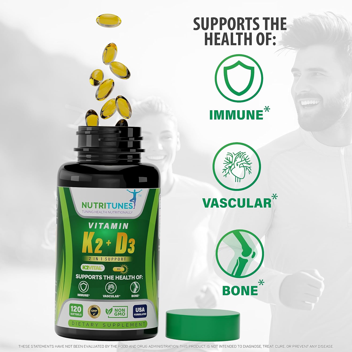 Nutritunes D3 K2 5000 UI + 100 mcg MK-7 120 Cápsulas