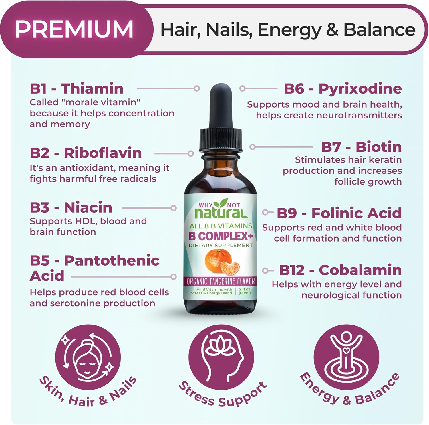 Why Not Natural Complejo B Líquido - Gotas Sublinguales Veganas con Vitaminas B y Colina