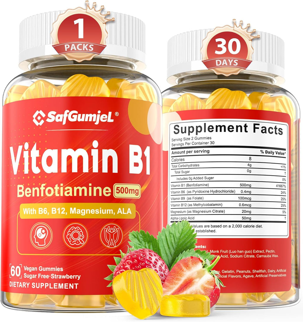 Gominolas de Benfotiamina 500mg – Complejo B con Magnesio – Vegano, Sin Azúcar