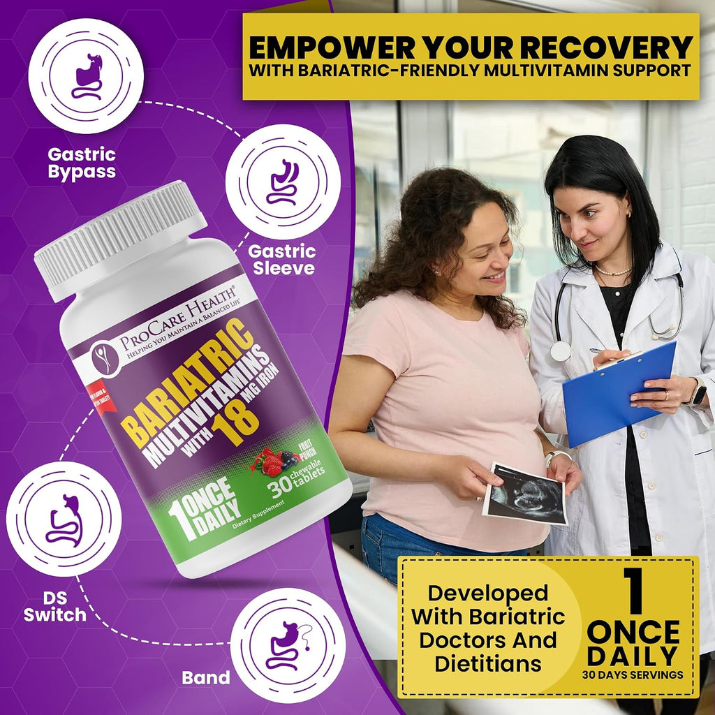 ProCare Health Multivitamínico Masticable Bariátrico con Hierro 18mg - 30 Comprimidos Sabor Fruta