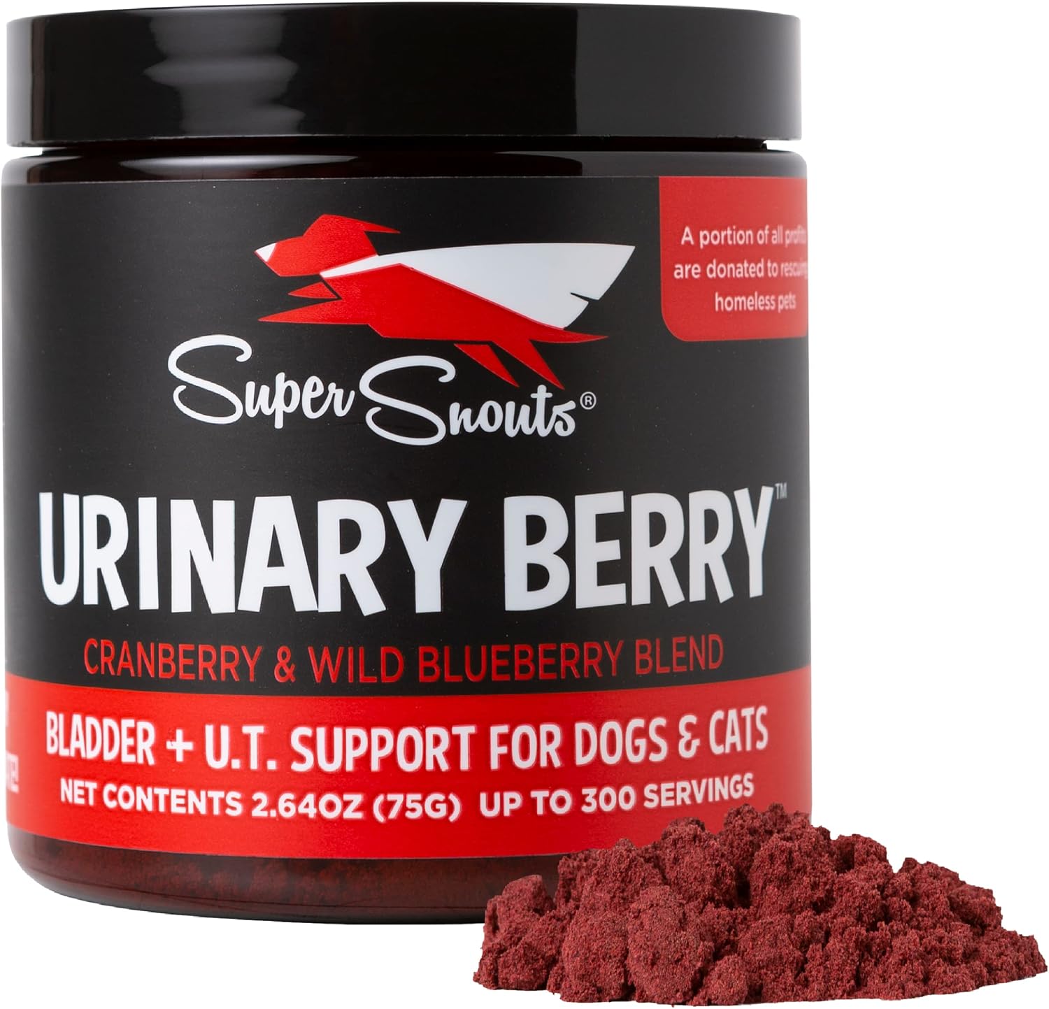 Super Snouts Urinary Berry - Complemento Urinario en Polvo para Perros y Gatos, con Arándano Azul y Rojo, 2.63 oz (Pack de 2)
