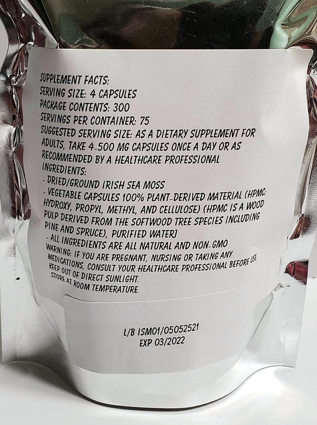 Irish Sea Moss Powder Cápsulas 300 Unidades - Suplemento Herbal Vegano