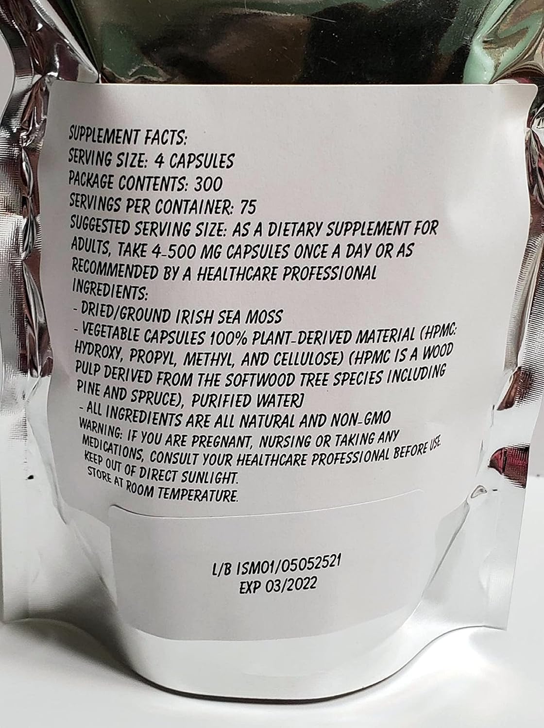 Irish Sea Moss Powder Cápsulas 300 Unidades - Suplemento Herbal Vegano