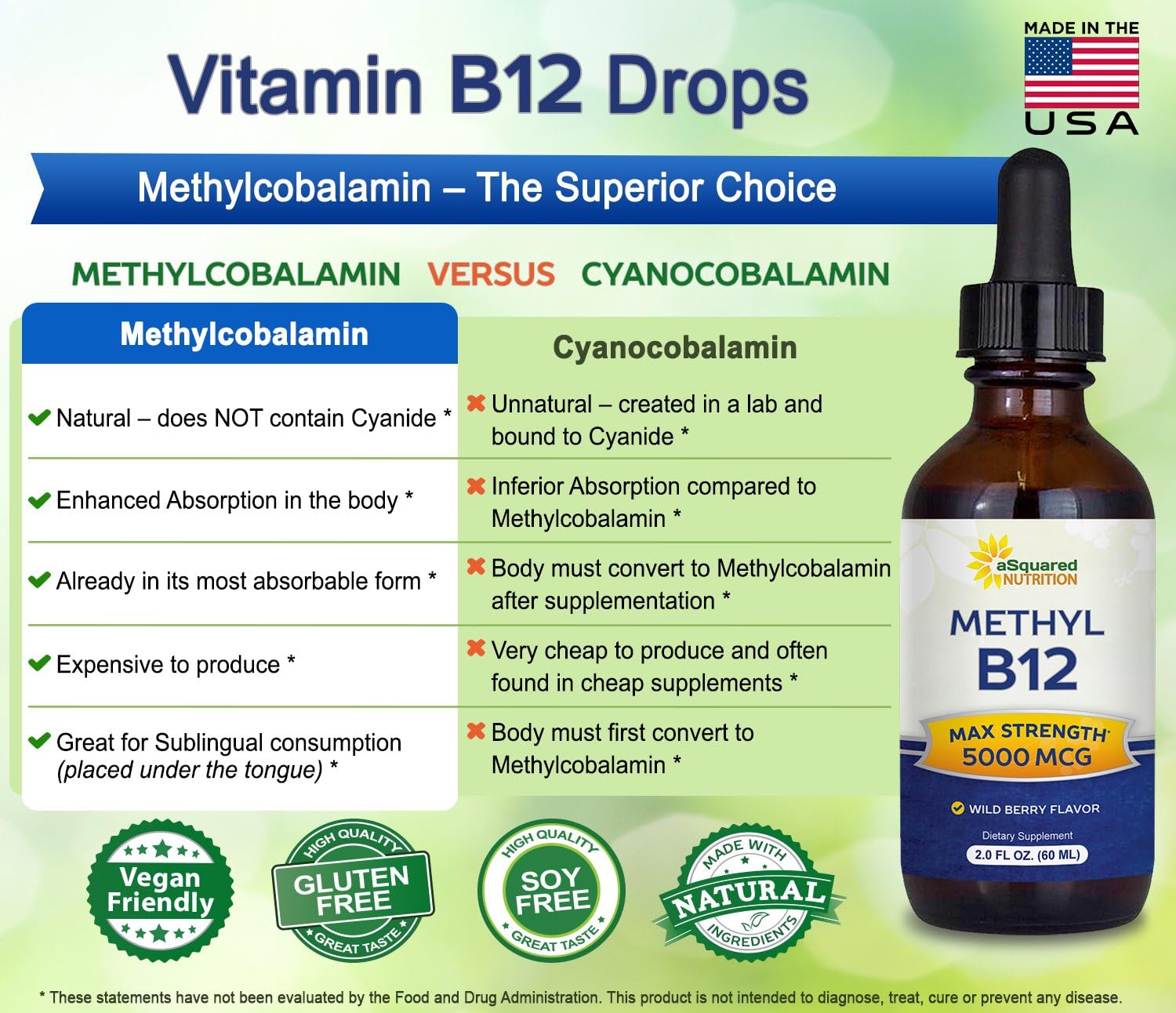 aSquared Nutrition Vitamina B12 5000 mcg Gotas Sublinguales con Metilcobalamina - 60 ml