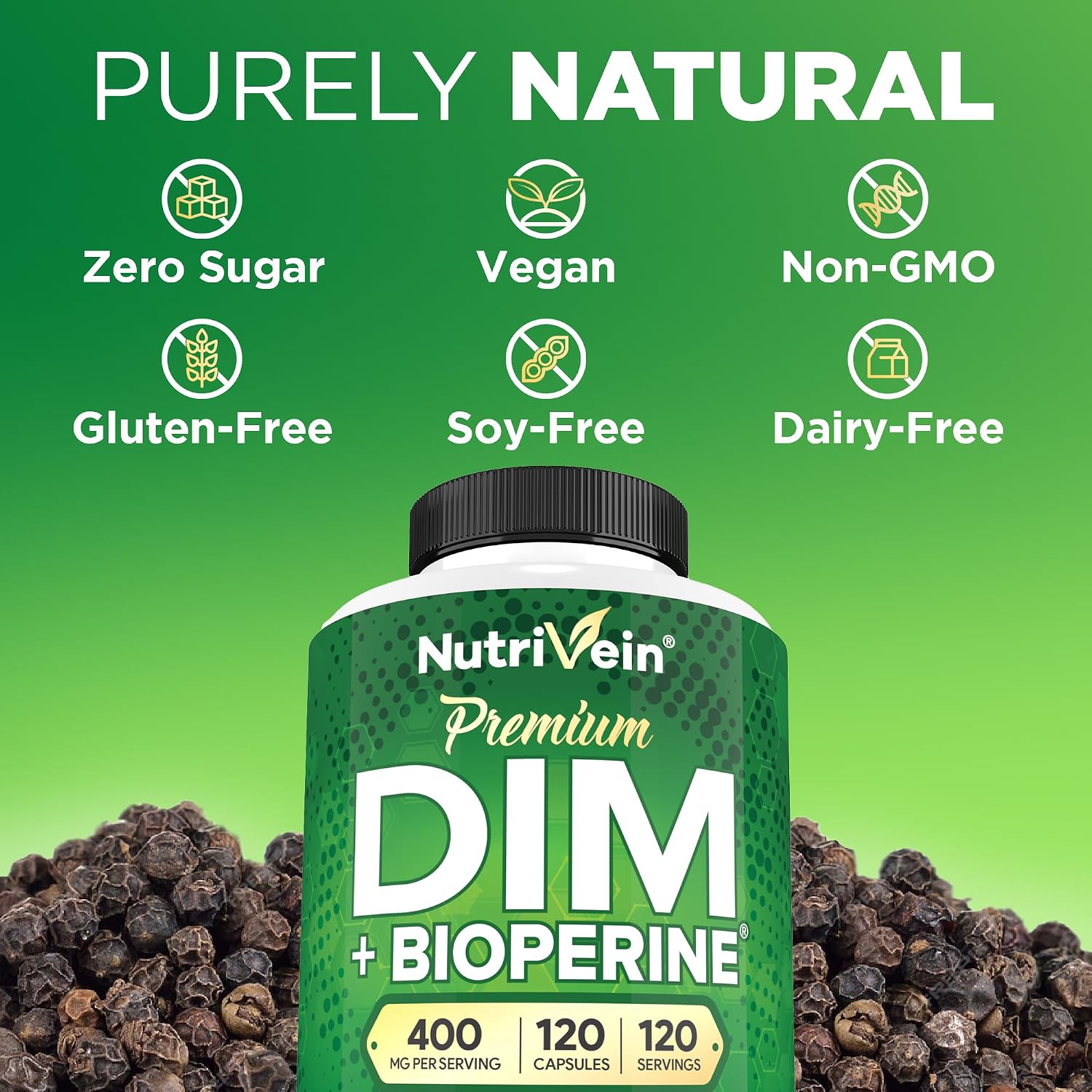 Nutrivein Premium DIM 400 mg con Bioperina - 120 Cápsulas
