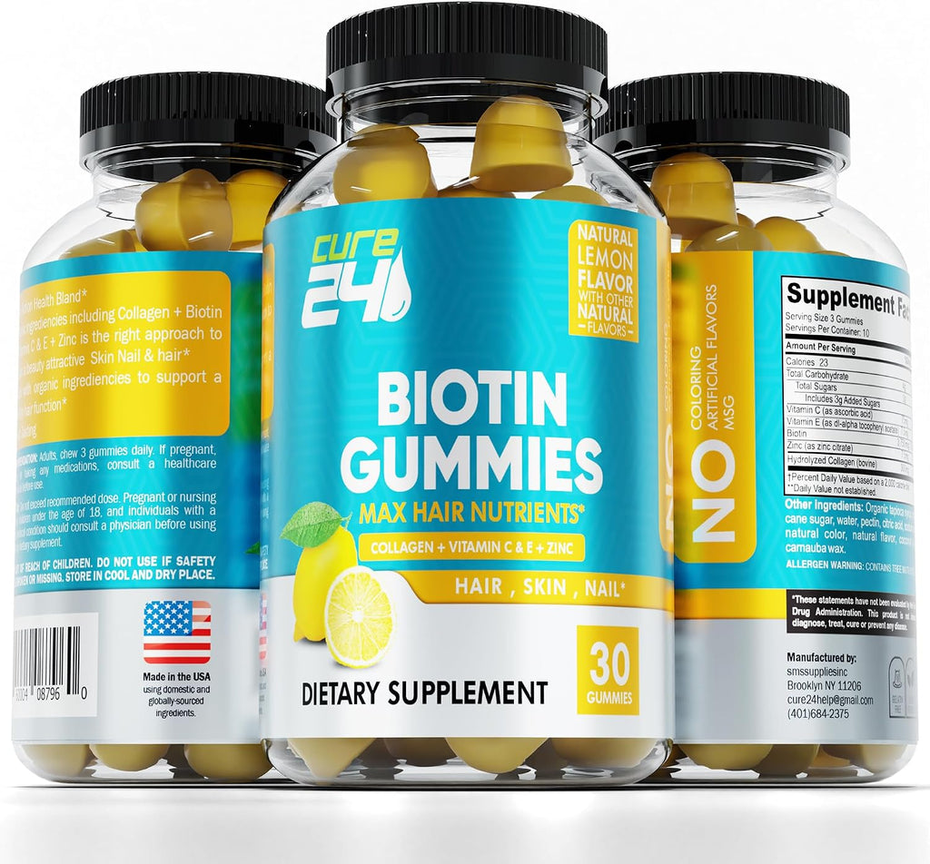 Cure24 - Gominolas de Biotina con Vitamina C, E, Colágeno y Zinc - 60 Gominolas