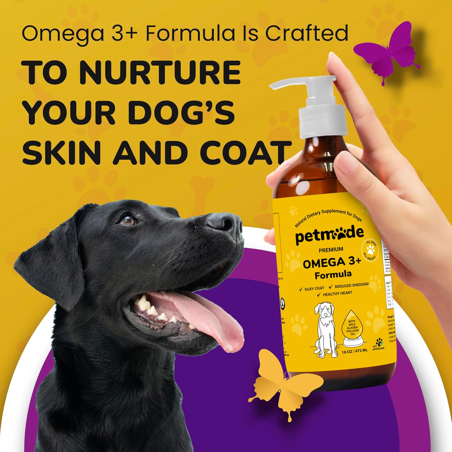 Omega 3 para Perros con Aceite de Abadejo de Alaska - Suplemento de Piel y Pelaje - 473 ml