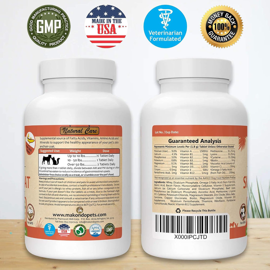 Skin and Coat Supplement with Fish Oil and Omega 3, 60 Tabs - Para perros y gatos