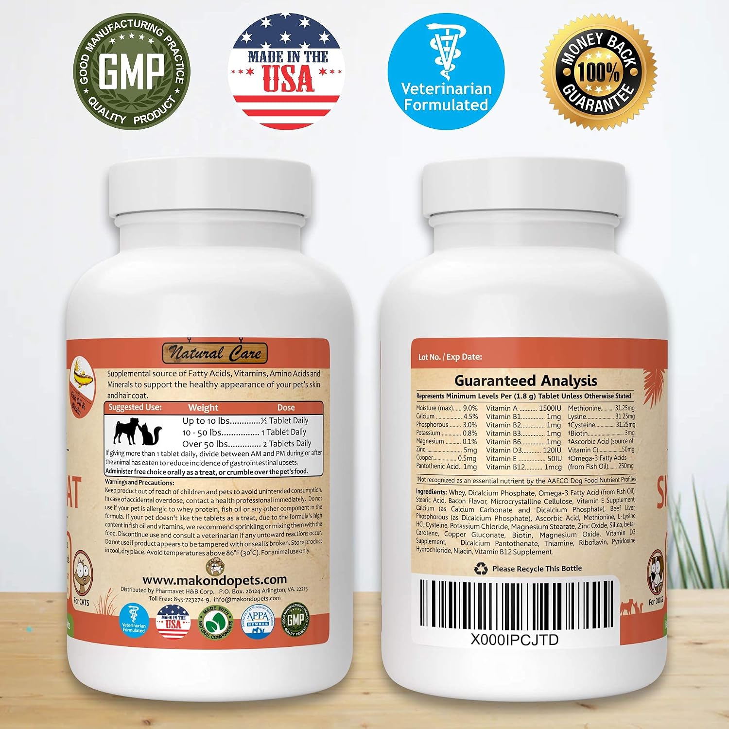 Skin and Coat Supplement with Fish Oil and Omega 3, 60 Tabs - Para perros y gatos