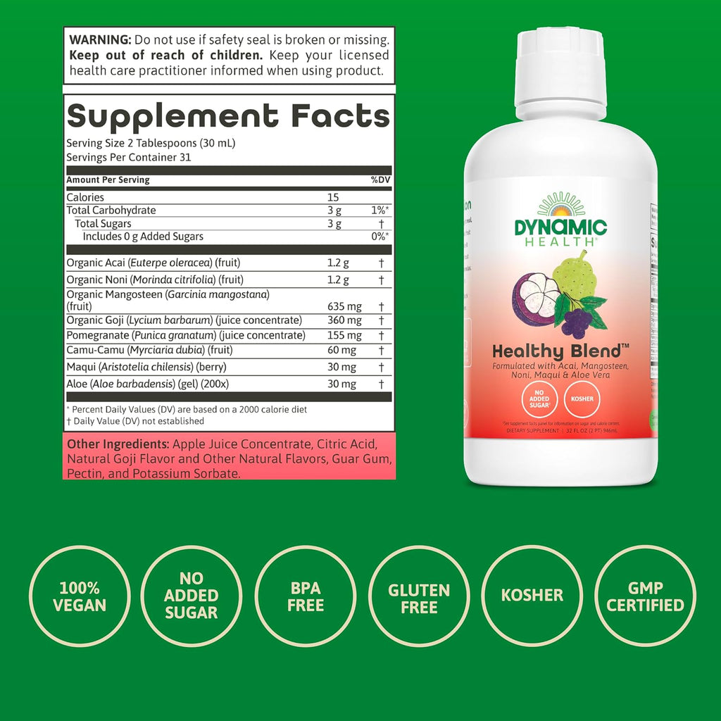 Dynamic Health Healthy Blend - Mezcla de Acai, Mangostán, Noni, Maqui y Aloe Vera - 946 ml (32 fl oz)