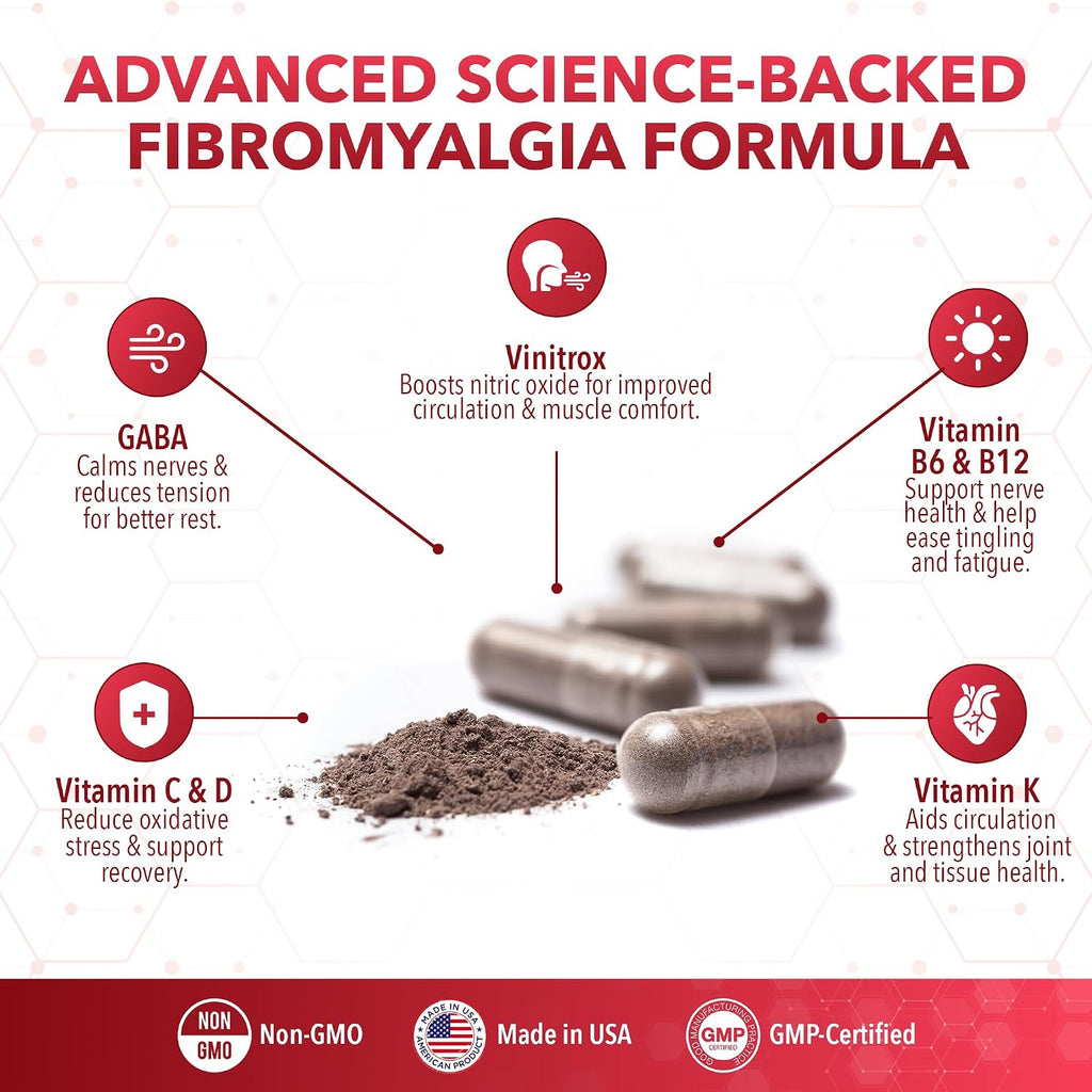 Real Science Fibromoxy Miracle – Suplemento Natural para el Alivio de la Fibromialgia con Vitaminas B6, B12, C, D, K y Óxido Nítrico, 60 Cápsulas