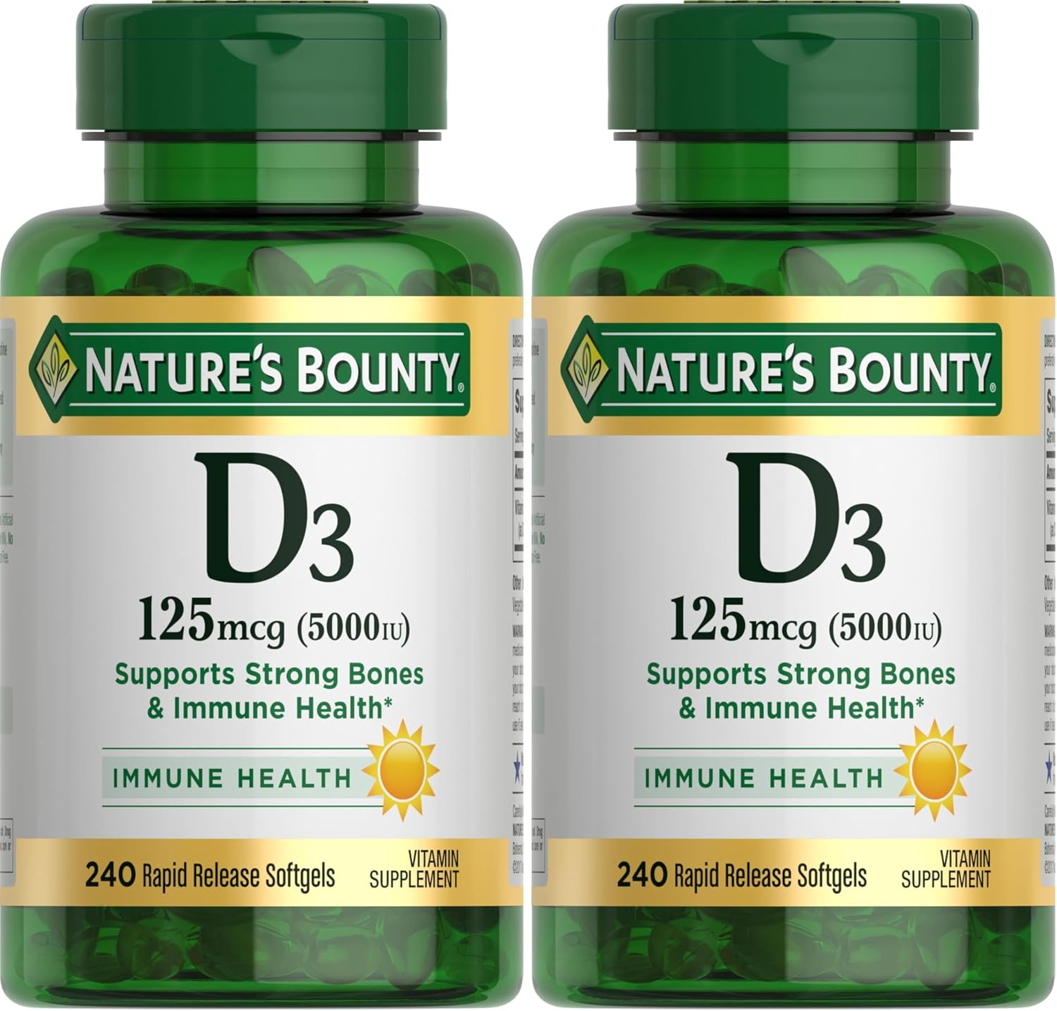 Nature's Bounty Vitamina D3 5000 IU Cápsulas Blandas de Liberación Rápida, 150 Unidades