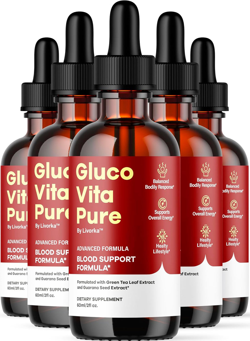 Glucovita Pure Gotas Extracto - Fórmula Líquida Avanzada Natural, Pack de 5 Botellas para 5 Meses