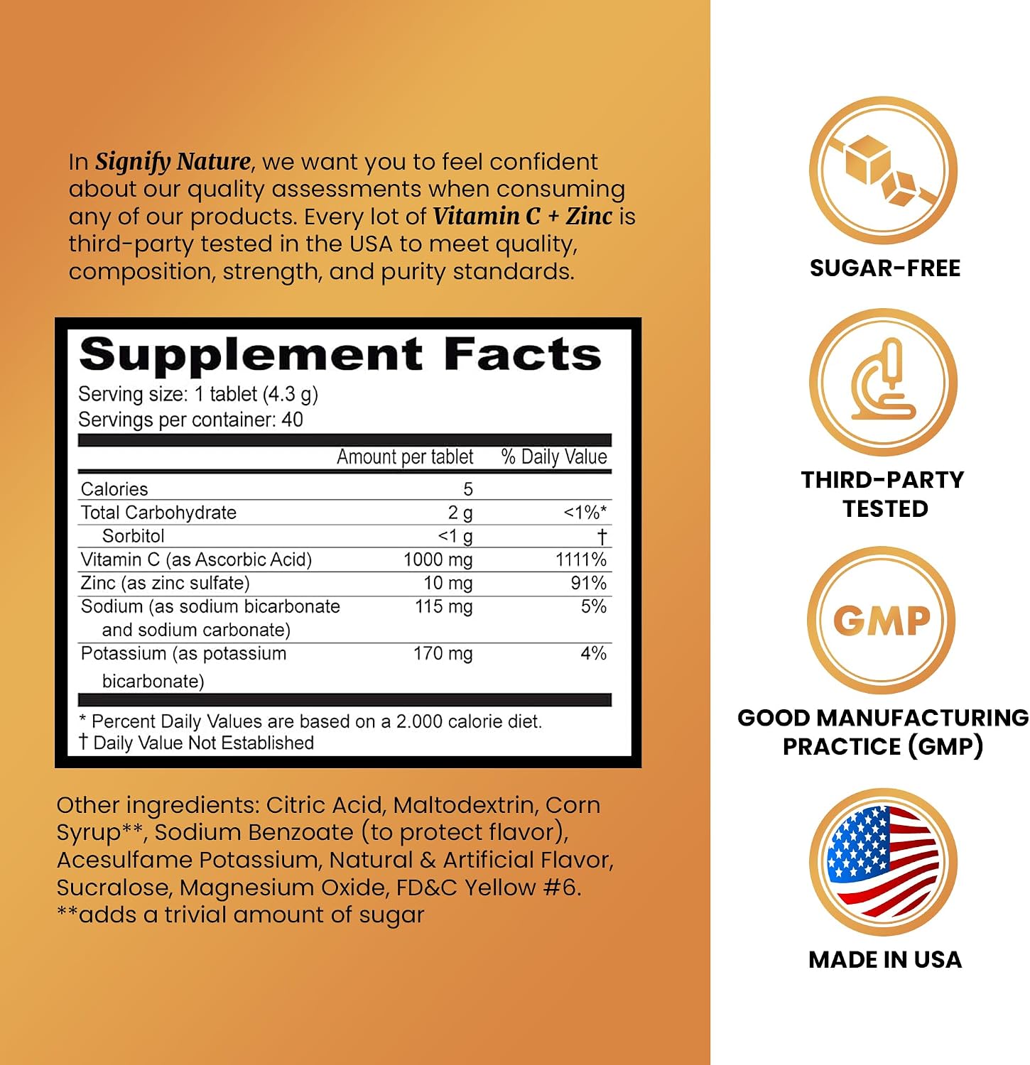 SIGNIFY NATURE Vitamina C 1000mg Efervescente con Zinc - 40 Comprimidos