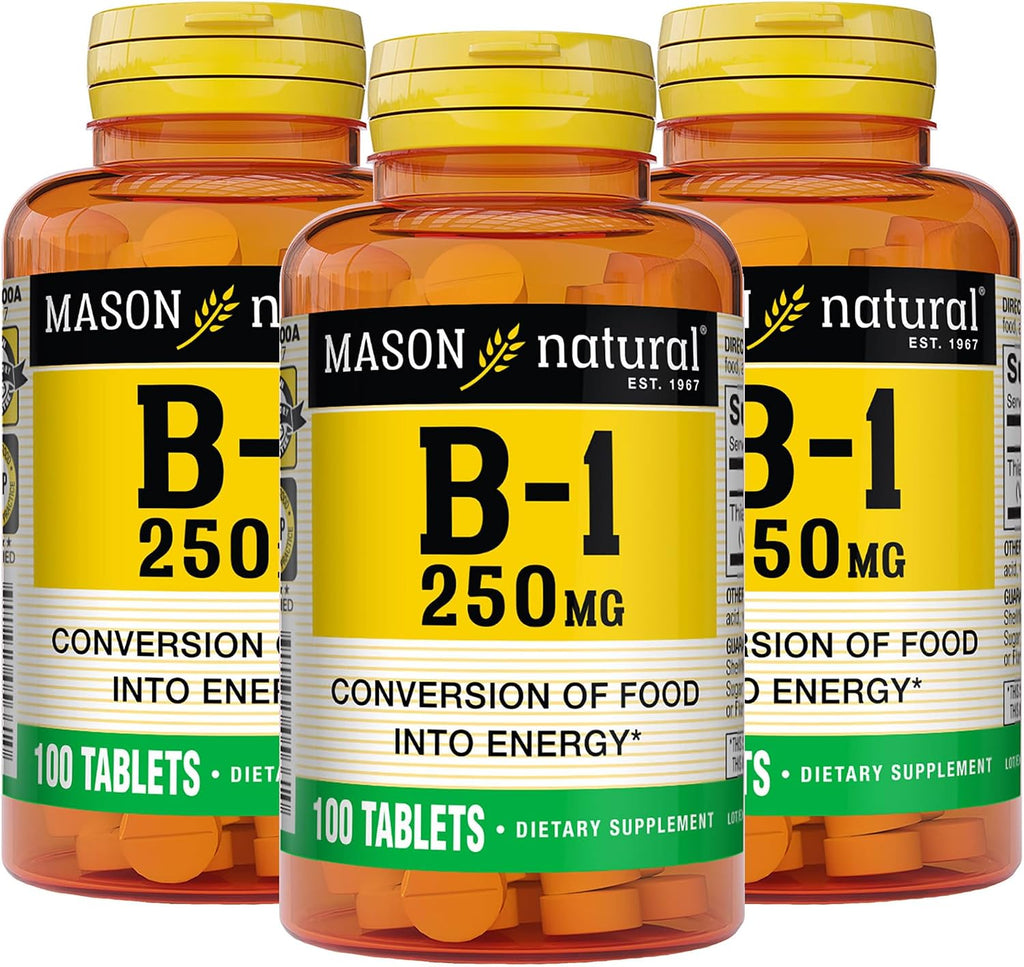 MASON NATURAL Vitamina B1 Tiamina 250 mg, 300 Días de Suministro, Suplemento Dietético para Apoyar los Niveles de Energía Naturales, 100 Comprimidos (Paquete de 3)