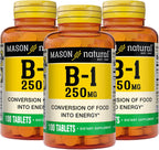 MASON NATURAL Vitamina B1 Tiamina 250 mg, 300 Días de Suministro, Suplemento Dietético para Apoyar los Niveles de Energía Naturales, 100 Comprimidos (Paquete de 3)