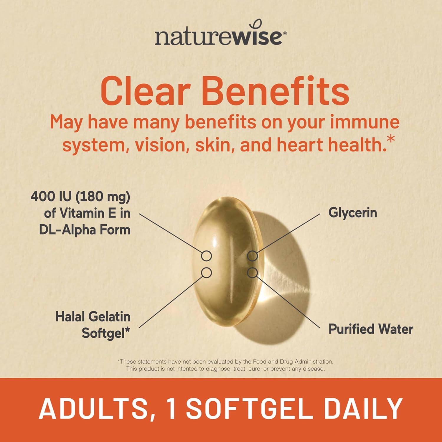 NatureWise Vitamina E 400 UI (180 mg) – 60 Cápsulas Blandas