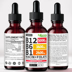 NUSAVA (Pack de 4) Gotas Líquidas de Vitamina B12 5000 mcg - Complejo B con B6 y B1 - Metilcobalamina - Sabor Frambuesa - Vegano, Sin Gluten (2 Fl Oz, 160 Dosis)