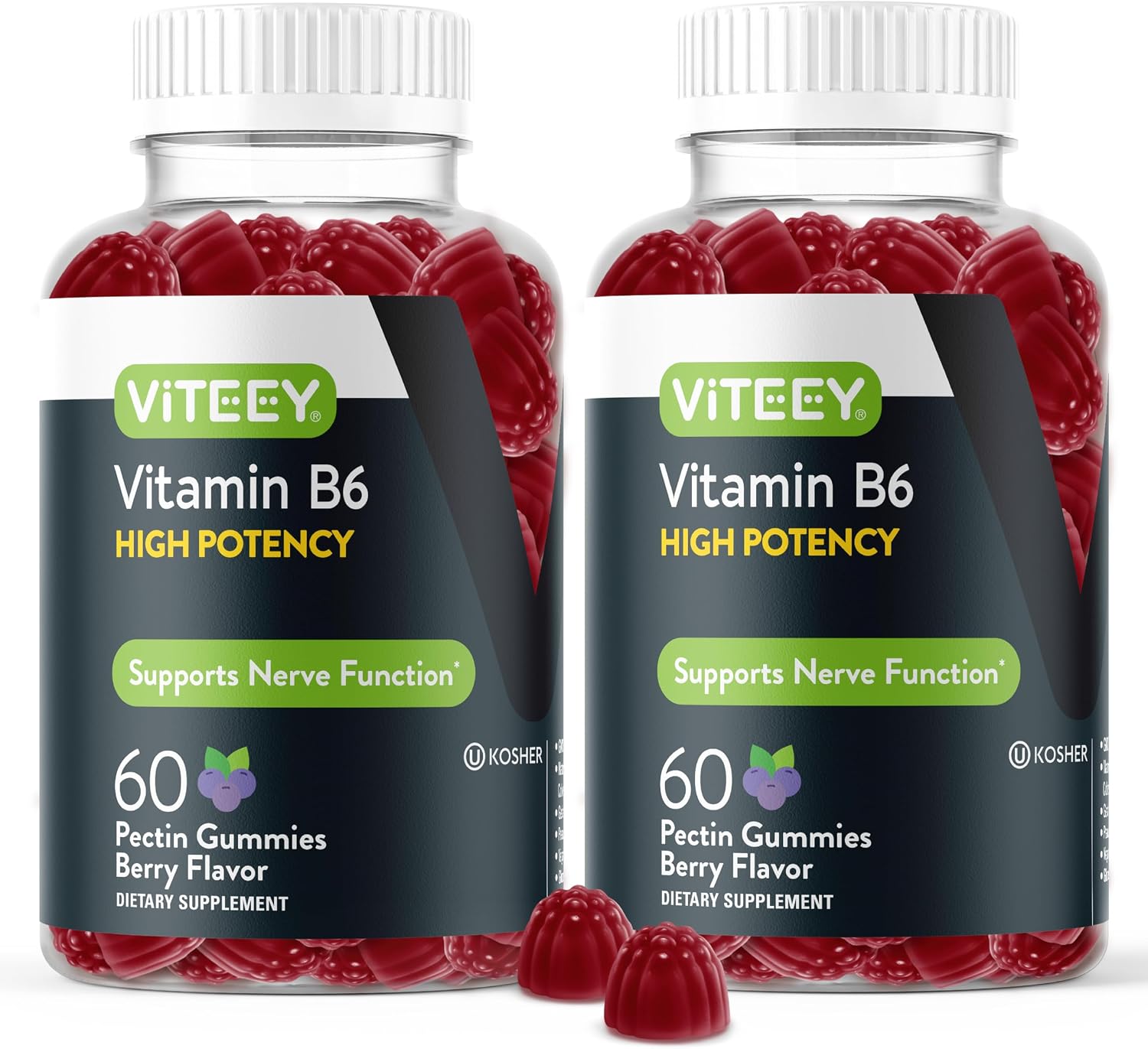 Viteey Vitamin B6 Gummies - 120 Gominolas con 100mg de Vitamina B6 - Energía, Sistema Nervioso y Estado de Ánimo - Vegano, Sin Gluten