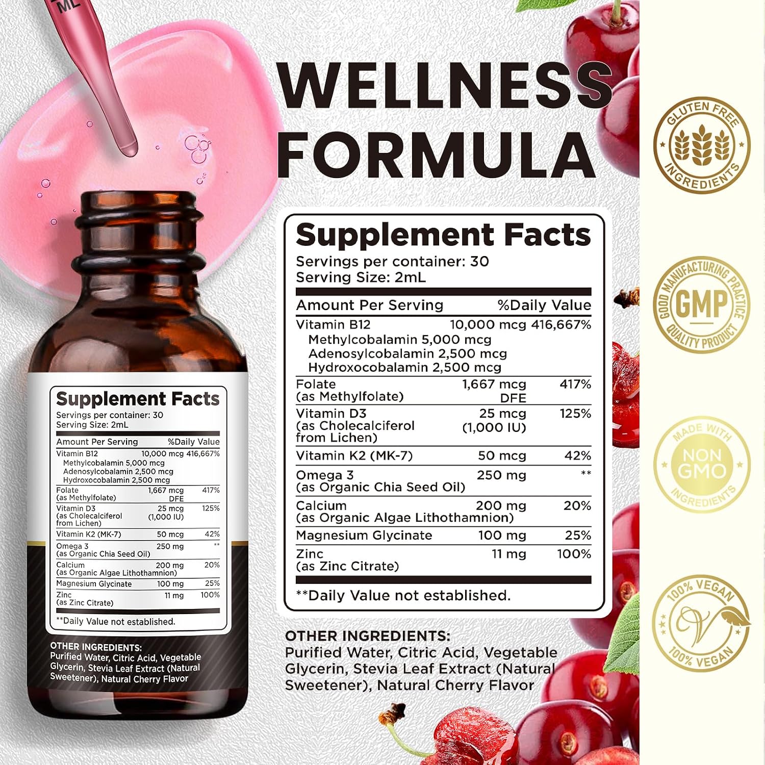 Vitamina B12 Complex 10000 mcg | Gotas Sublinguales Triple B12 Sabor Cereza