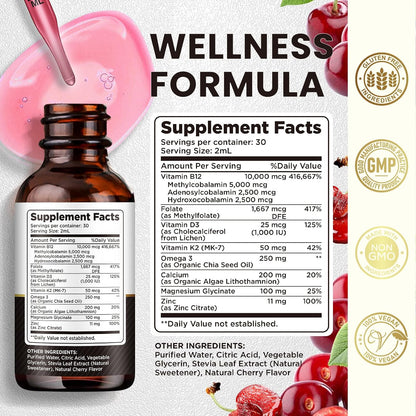Vitamina B12 Complex 10000 mcg | Gotas Sublinguales Triple B12 Sabor Cereza – Image 3