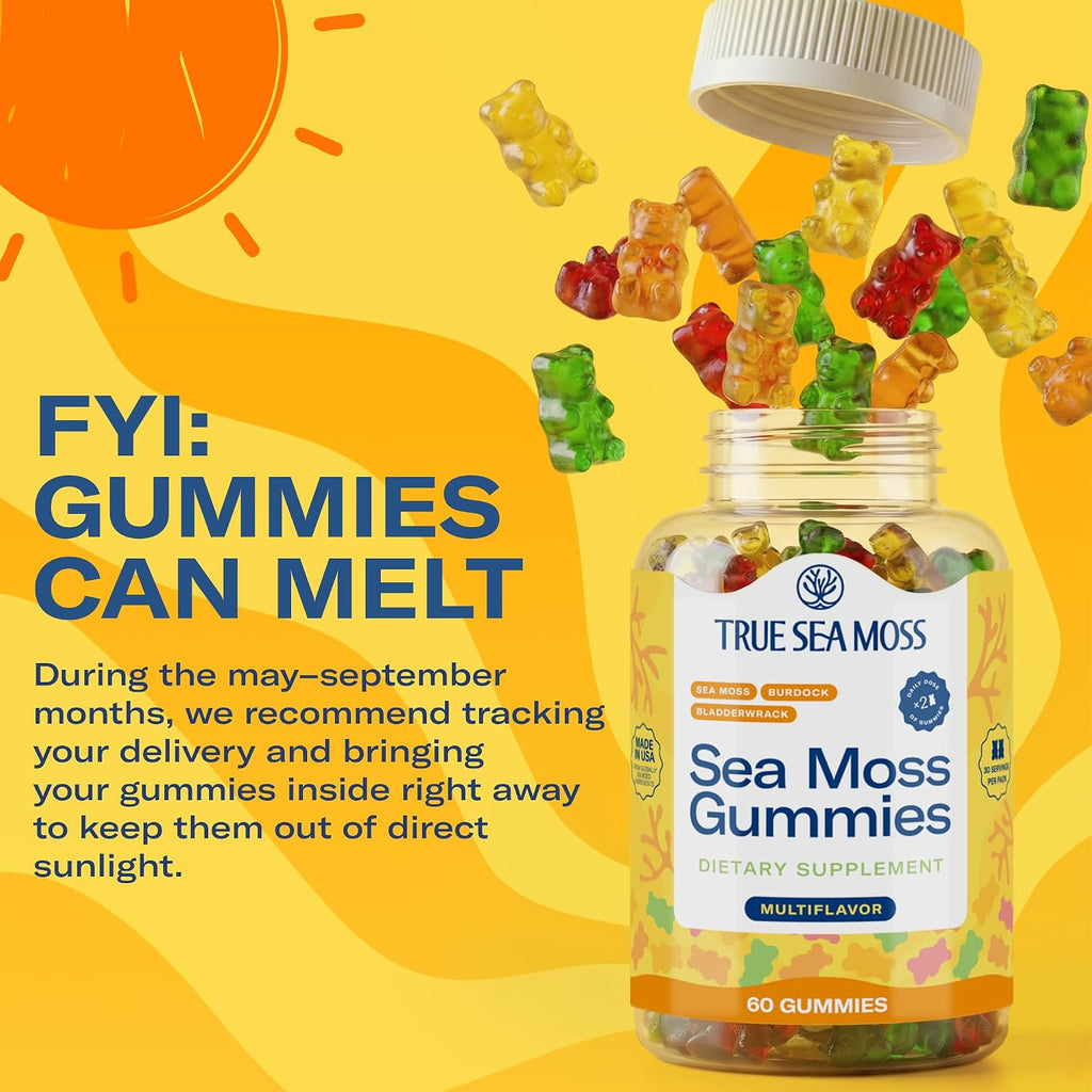 TrueSeaMoss Irish Sea Moss Gummies con Bardana y Fucus – Fórmula para Adultos y Niños – 60 Gominolas