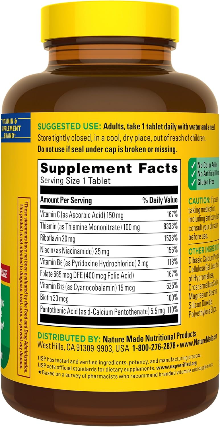 Nature Made Super B Complex con Vitamina C y Ácido Fólico, 360 Comprimidos