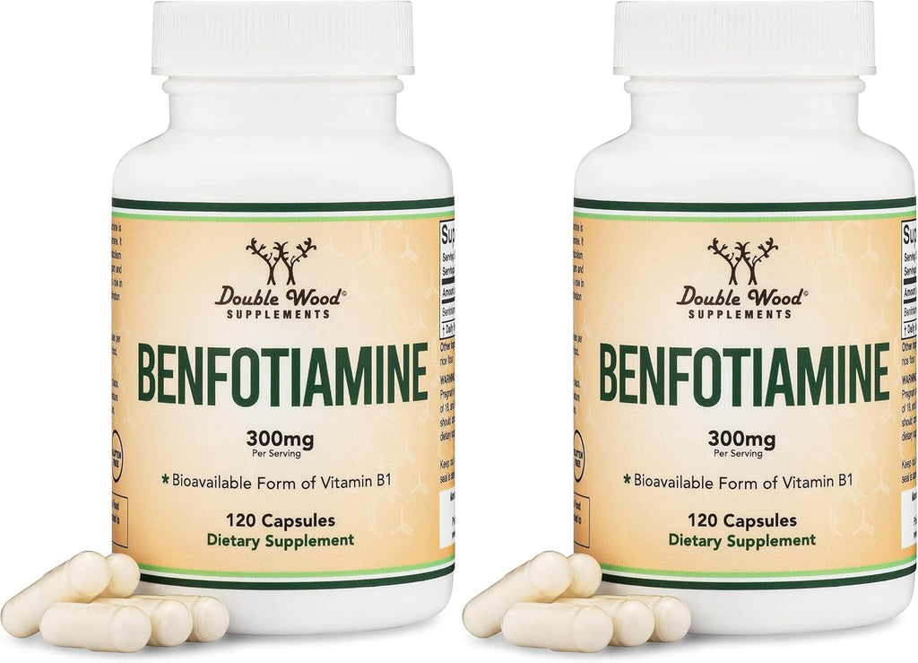 Benfotiamina 300mg por dosis (120 cápsulas, 150mg por cápsula) - No Transgénico, Sin Gluten, Vegano - Double Wood
