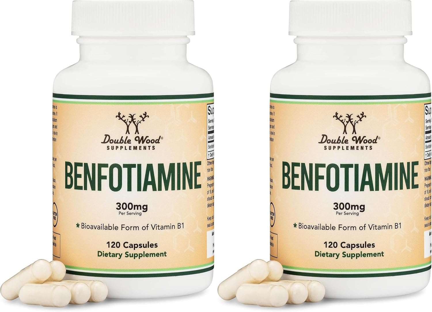 Benfotiamina 300mg por dosis (120 cápsulas, 150mg por cápsula) - No Transgénico, Sin Gluten, Vegano - Double Wood