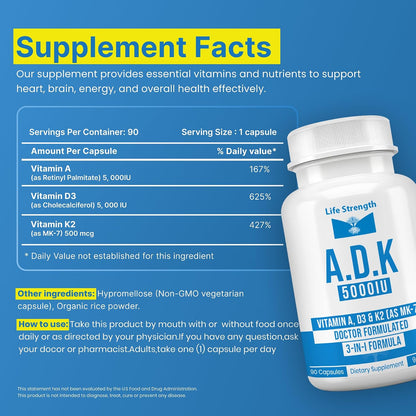 LifeStrength ADK Suplemento (90 comprimidos, – Vitamina D3: contribuye a la absorción y utilización normal del – Image 2