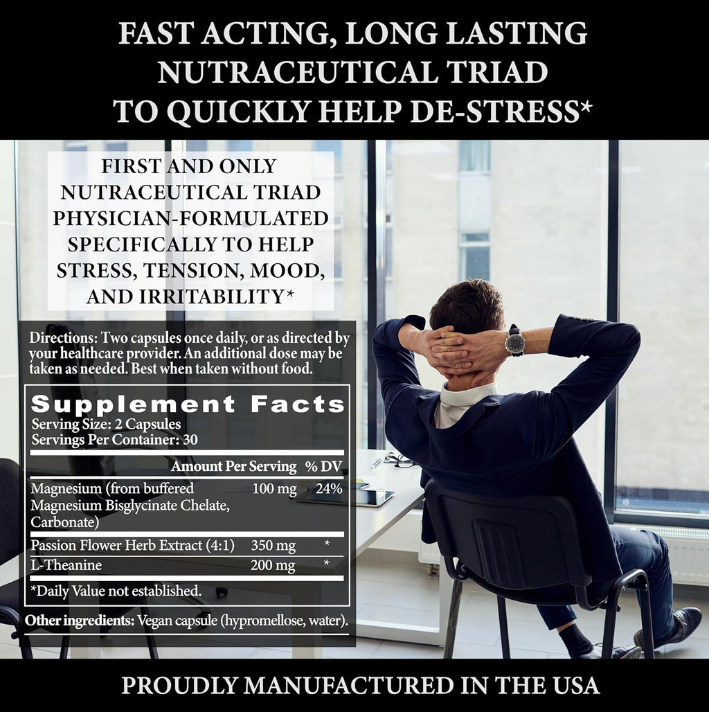 Stress Edge Suplemento para el Alivio del Estrés, Mejorador del Estado de Ánimo Natural, Formulado por Médicos, Calma Mente y Cuerpo, Mejora el Sueño, Acción Rápida, 30 Dosis