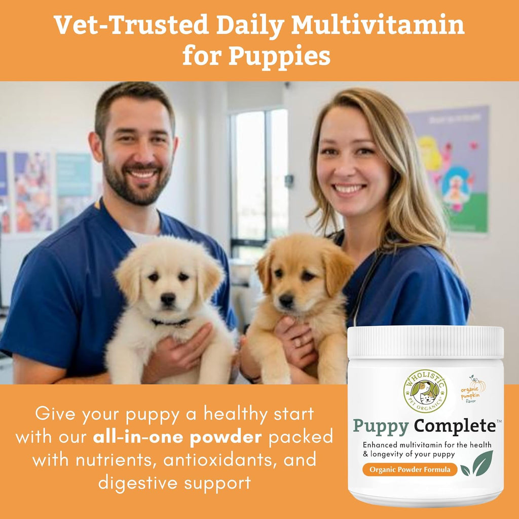 Wholistic Pet Organics Puppy Complete - Multivitamínico en polvo para cachorros (45 dosis)