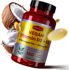 FAMILI+ Vitamina D3+K2 Vegano, 2000 UI D3 + 100 mcg K2 MK-7, 180 Cápsulas Blandas Vegetales