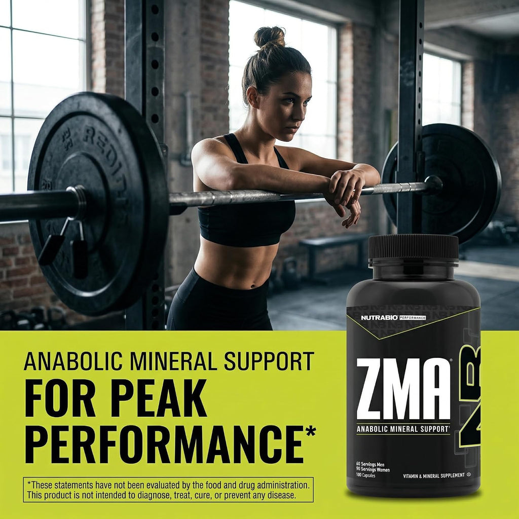 NutraBio ZMA - 180 Capsules - Zinc, Magnesium and Vitamin B6