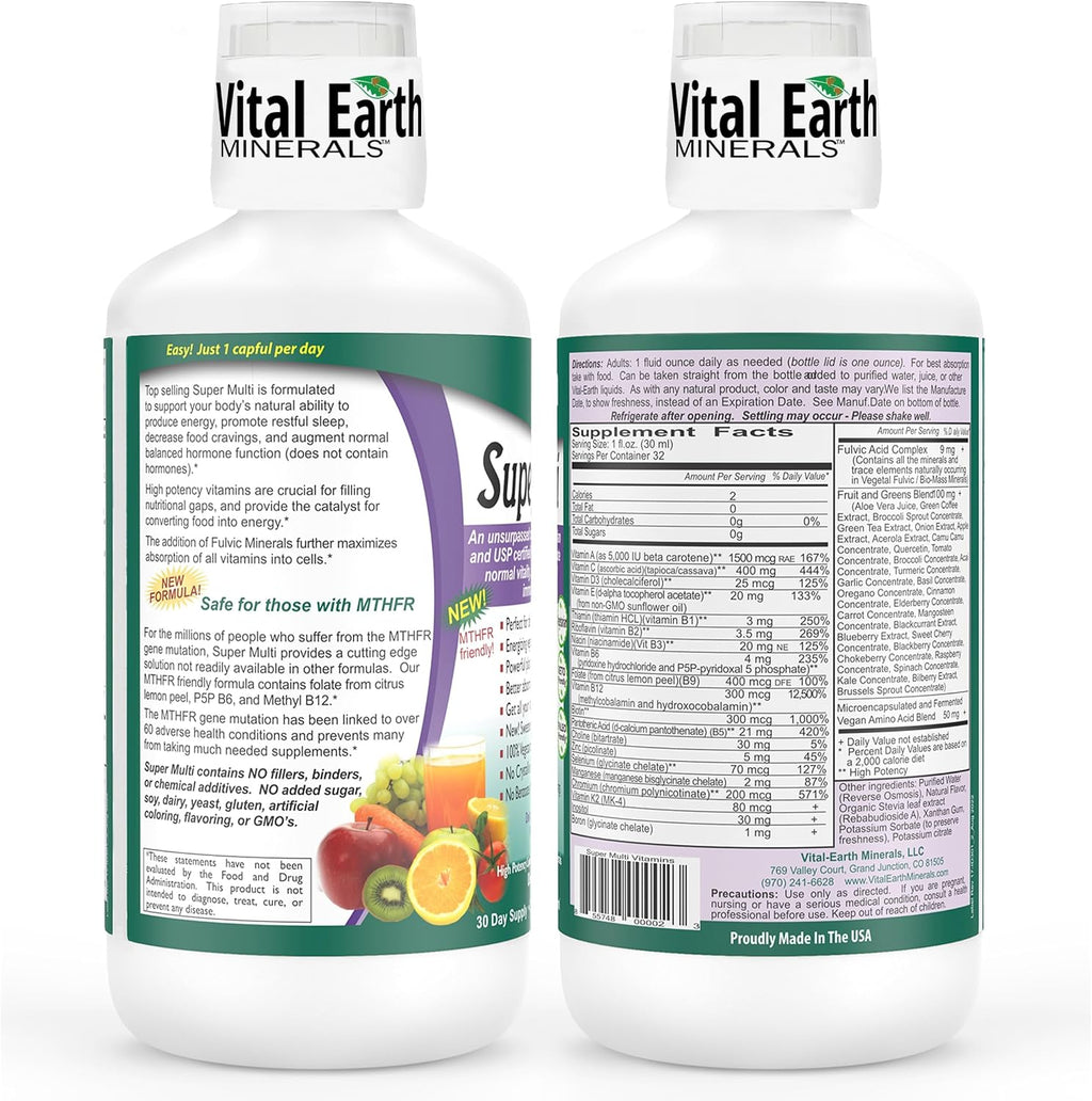 Vital Earth Minerals Super Multi – Multivitamínico Líquido con Ácido Fúlvico para Mujeres, Hombres y Niños, 946 ml