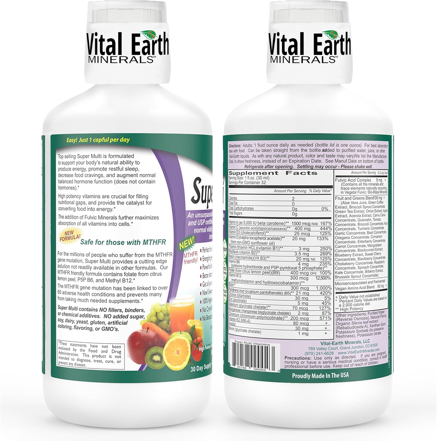 Vital Earth Minerals Super Multi – Multivitamínico Líquido con Ácido Fúlvico para Mujeres, Hombres y Niños, 946 ml