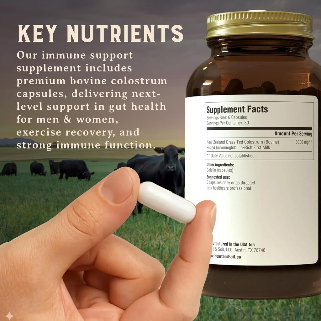 HEART & SOIL Colostro Bovino 100% Grass Fed – 3000mg, 180 Cápsulas