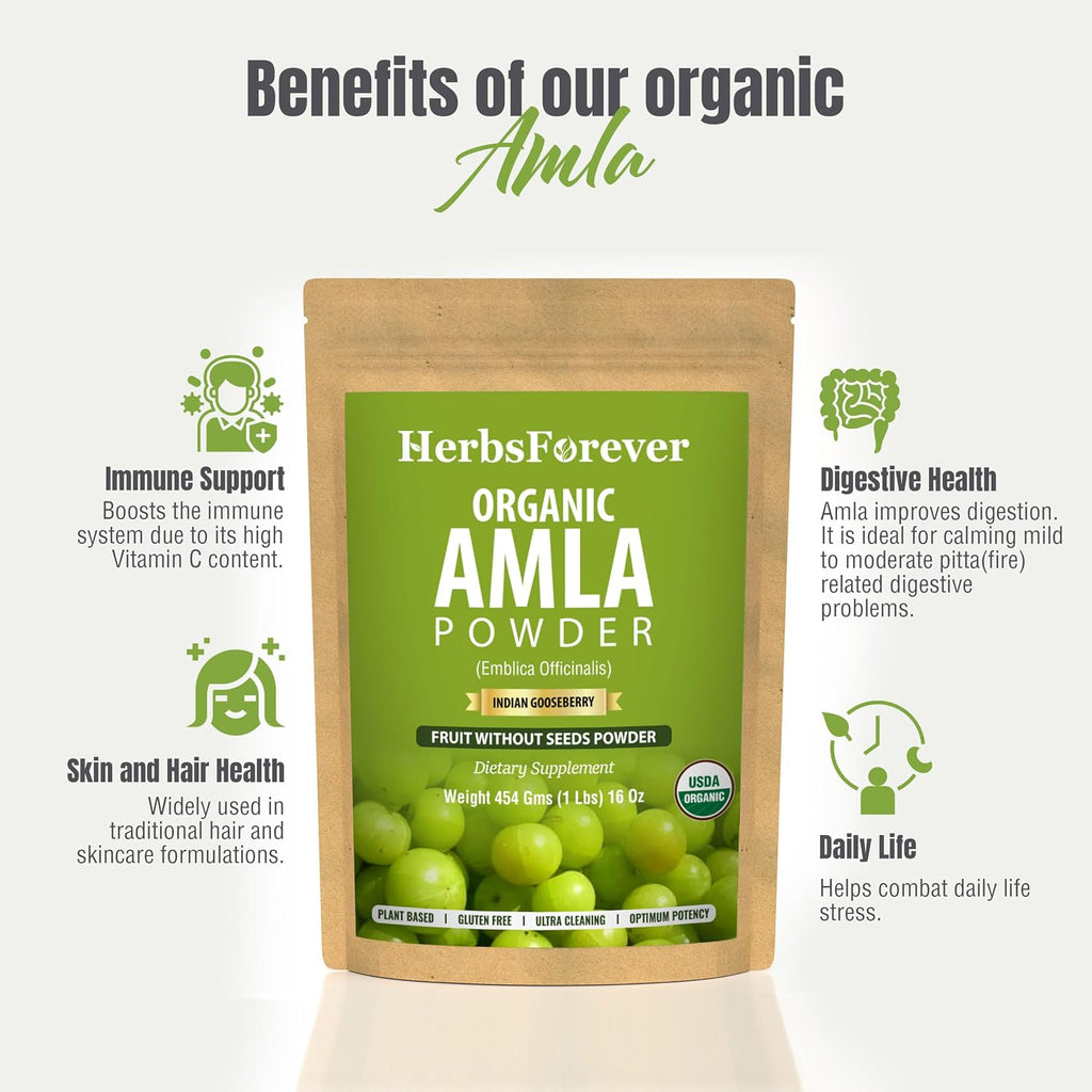 Herbsforever Amla Fruit (Seasonal Fresh, Seedless) Indian Gooseberry - Superfood, Antioxidants, Vitamin C | Wild Harvested - Non-GMO, Vegan | 454 g