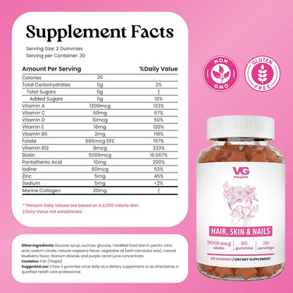 VITA GLOBE Hair, Skin & Nails + Collagen – Vitamina C: contribuye a la formación normal de colágeno para el – Image 2