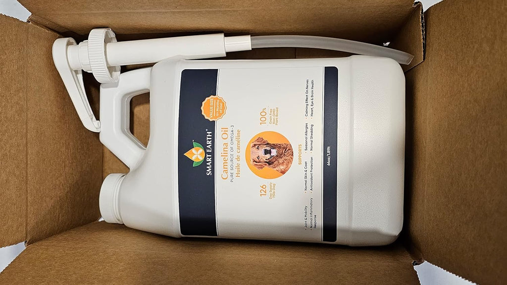 Aceite de Camelina para Perros - Omega 3,6,9 - Suplemento para Piel, Pelaje y Articulaciones (64oz con Bomba)