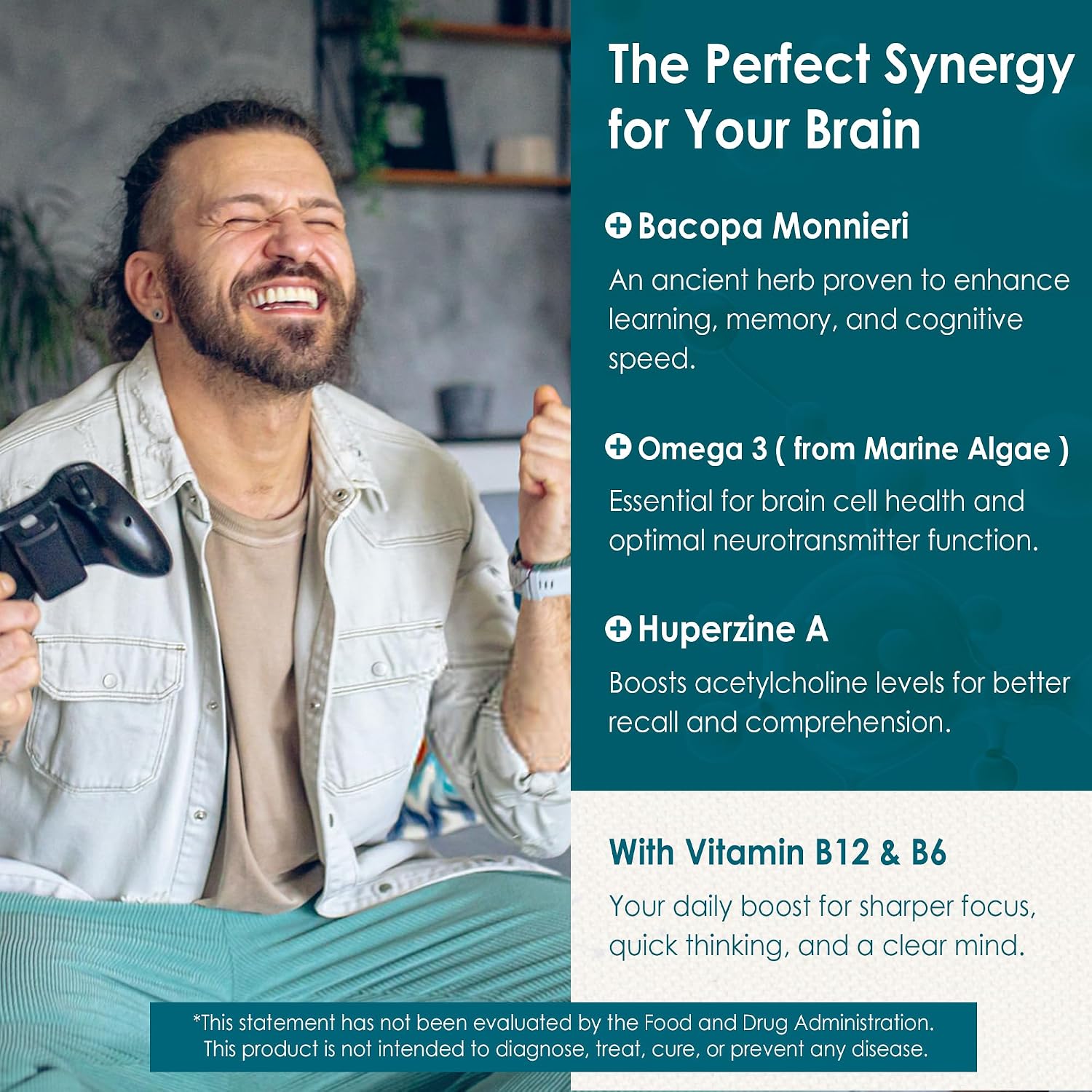 Fosfatidilserina - Gominolas Nootrópicas para Enfoque y Energía + Bacopa Monnieri, Omega 3, Huperzina A, Metil B12 y B6 para Mayores, Gamers y Trabajadores, No OGM, Sin Cafeína, Sin Azúcar, 2 Paquetes