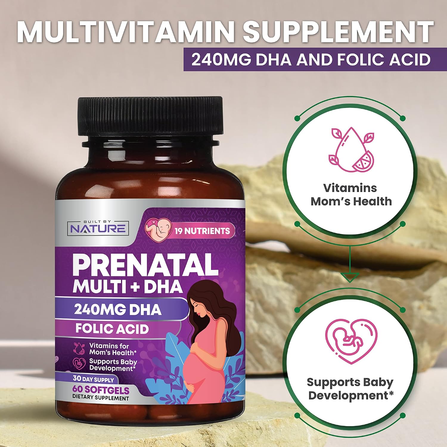 Vitaminas Prenatales de Built by Nature | 60 Cápsulas Blandas