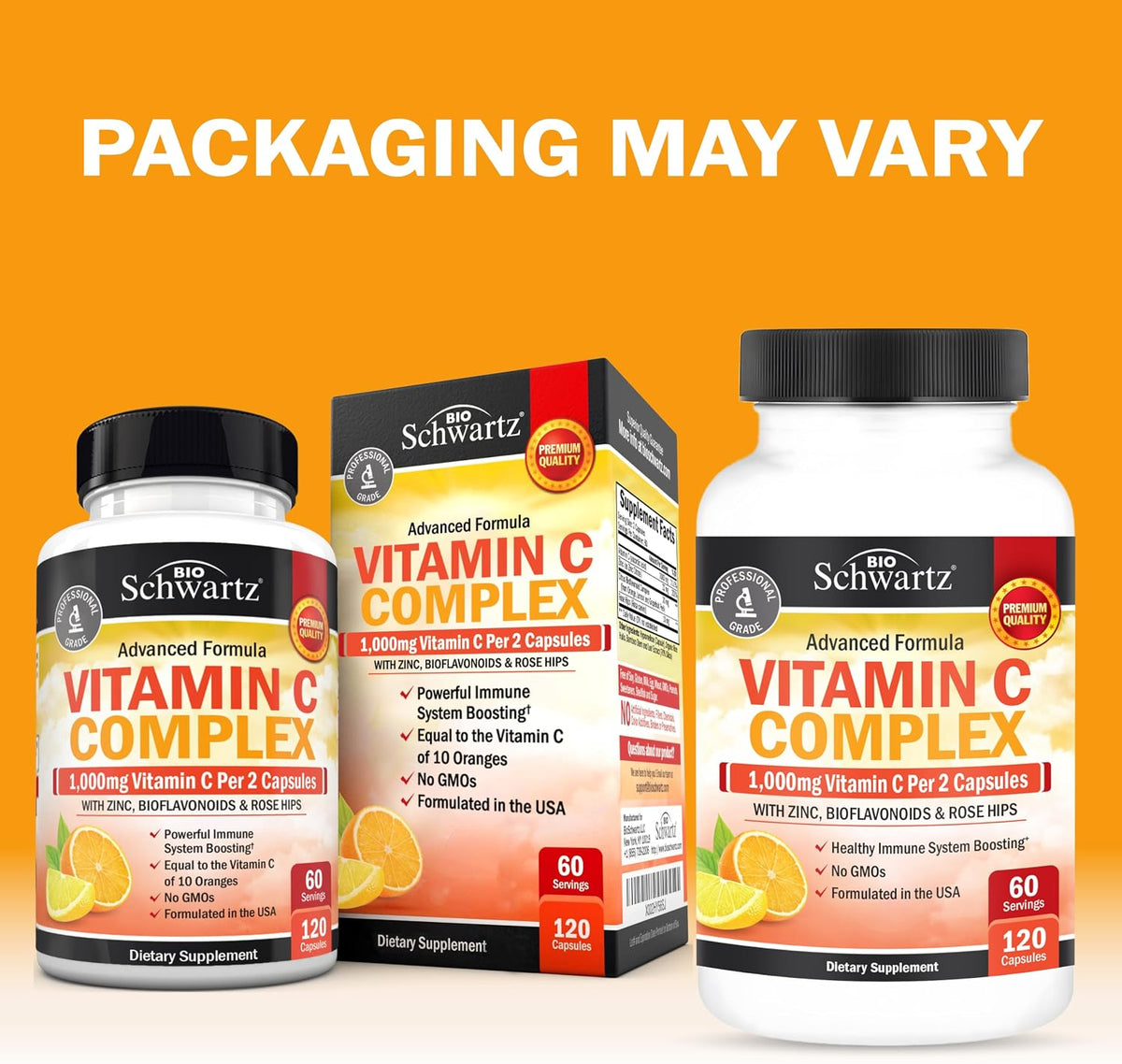 BioSchwartz Complejo de Vitamina C - 1000 mg con Escaramujo, Zinc y Bioflavonoides Cítricos, 120 Cápsulas – Image 5