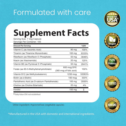 NaturaLife Labs Complejo B – Todas las Vitaminas B con B2, B6, B9 y B12 (Metilcobalamina) Activas, más B1, B3, B5, B7 y – Image 2