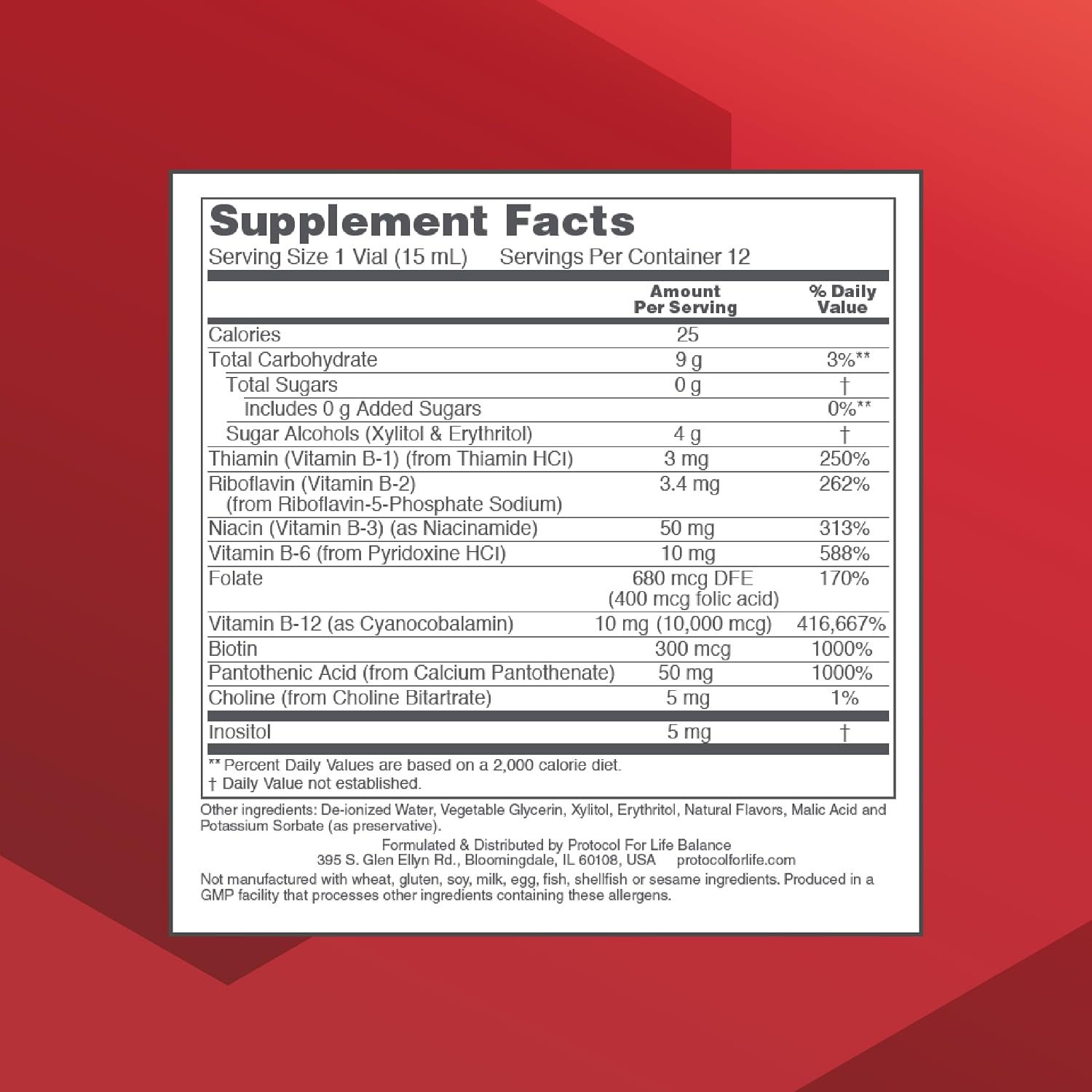 PROTOCOL FOR LIFE BALANCE Nutri-Dose B-12 10000mcg - Vitamina B12 Líquida - para Energía y Sistema Nervioso - con Folato y Biotina - Viales Prácticos
