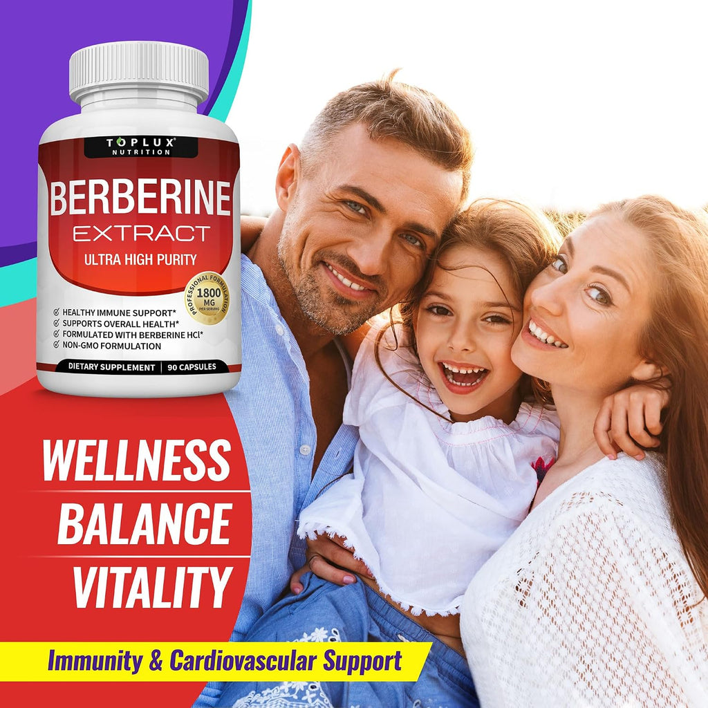 Toplux Berberine 1800mg - Berberina HCL 97% Pureza - 90 Cápsulas Veganas